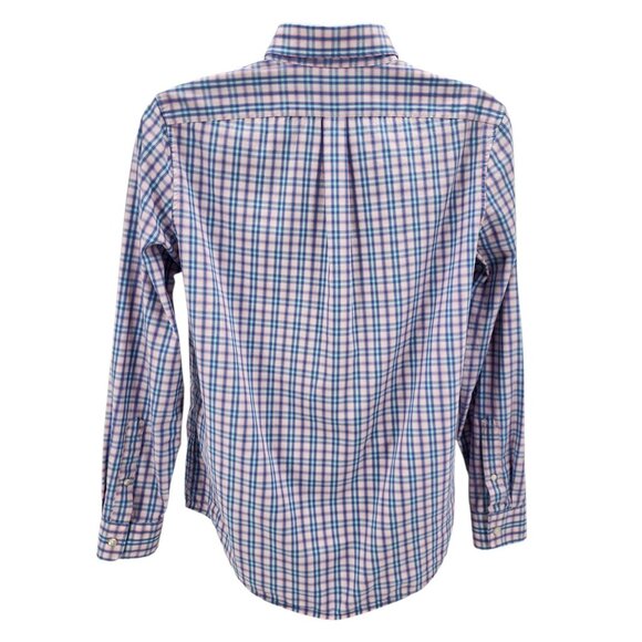 Vineyard Vines Mens Medium Whale Shirt Slim Fit Pink Aqua Blue Check Plaid Logo - Picture 4 of 9